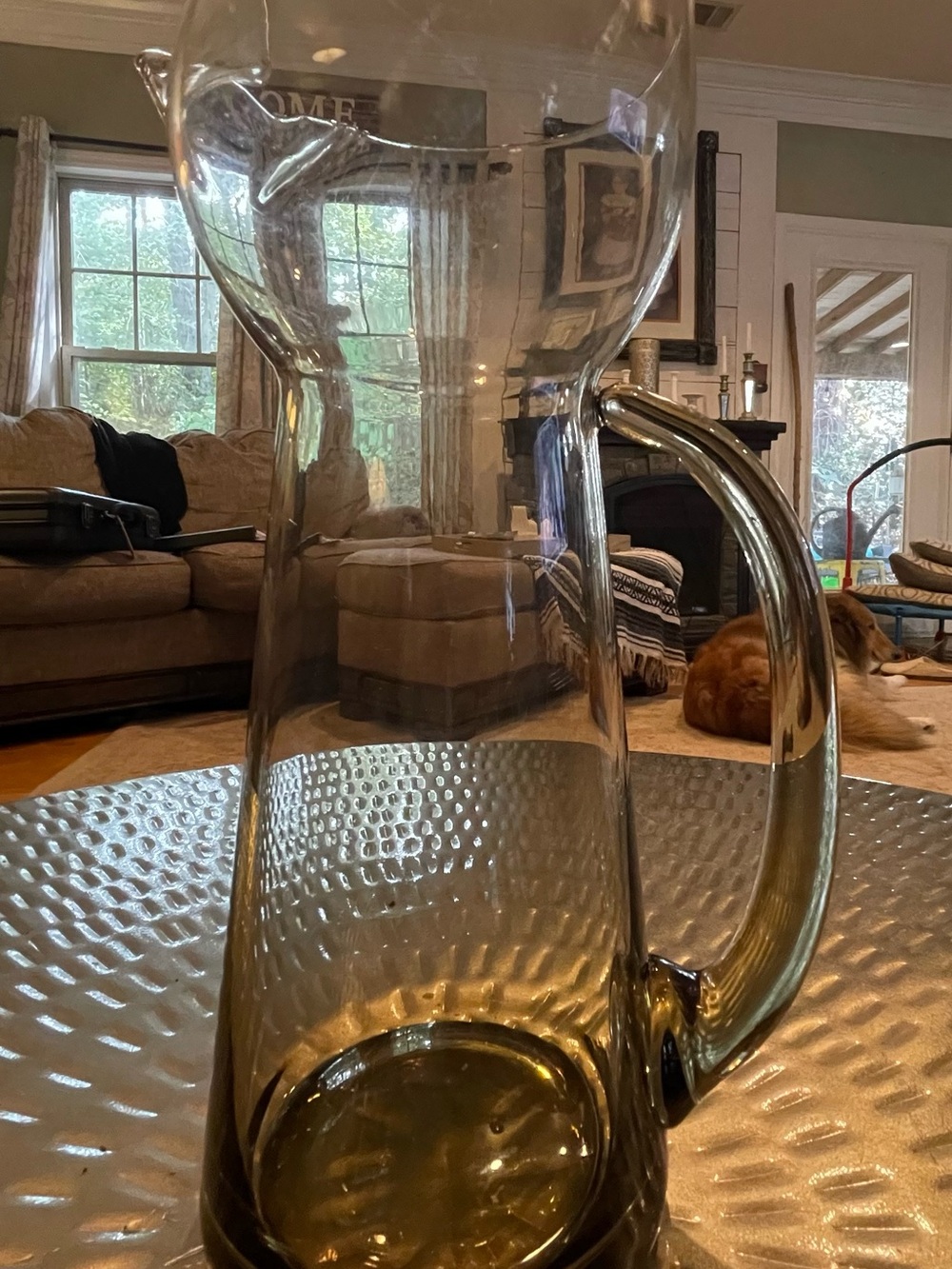 Tall Glass Pitcher in Smoky Amber